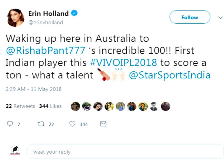 erin holland tweets about rishabh pant